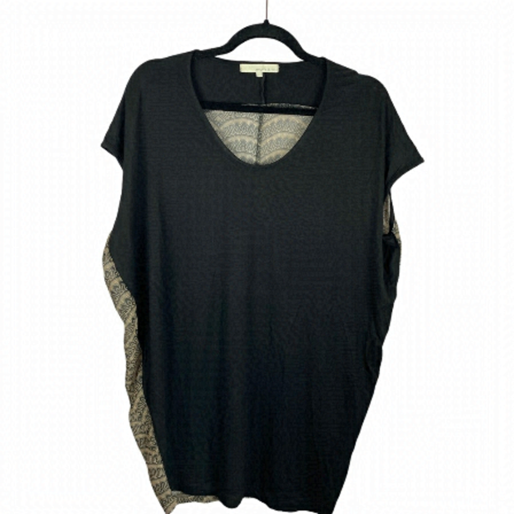 ✨3/$20✨ Monk & Lou Black Front Sheer Patterned Back Oversized Cap Sleeve Top